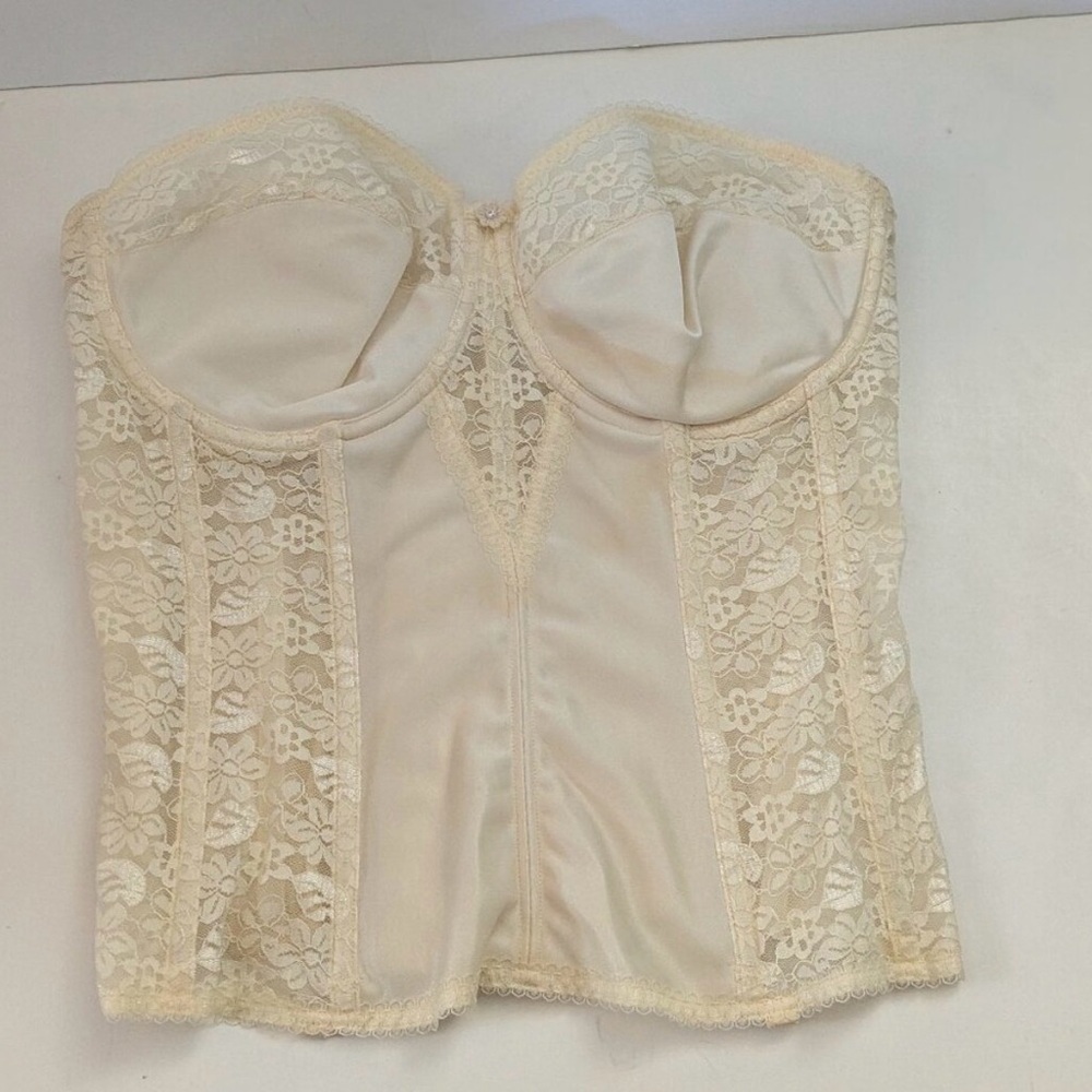 Dominique Cream Lace Bustier Lace Corset Strapless Bra Size 36DD Bridal Wedding
